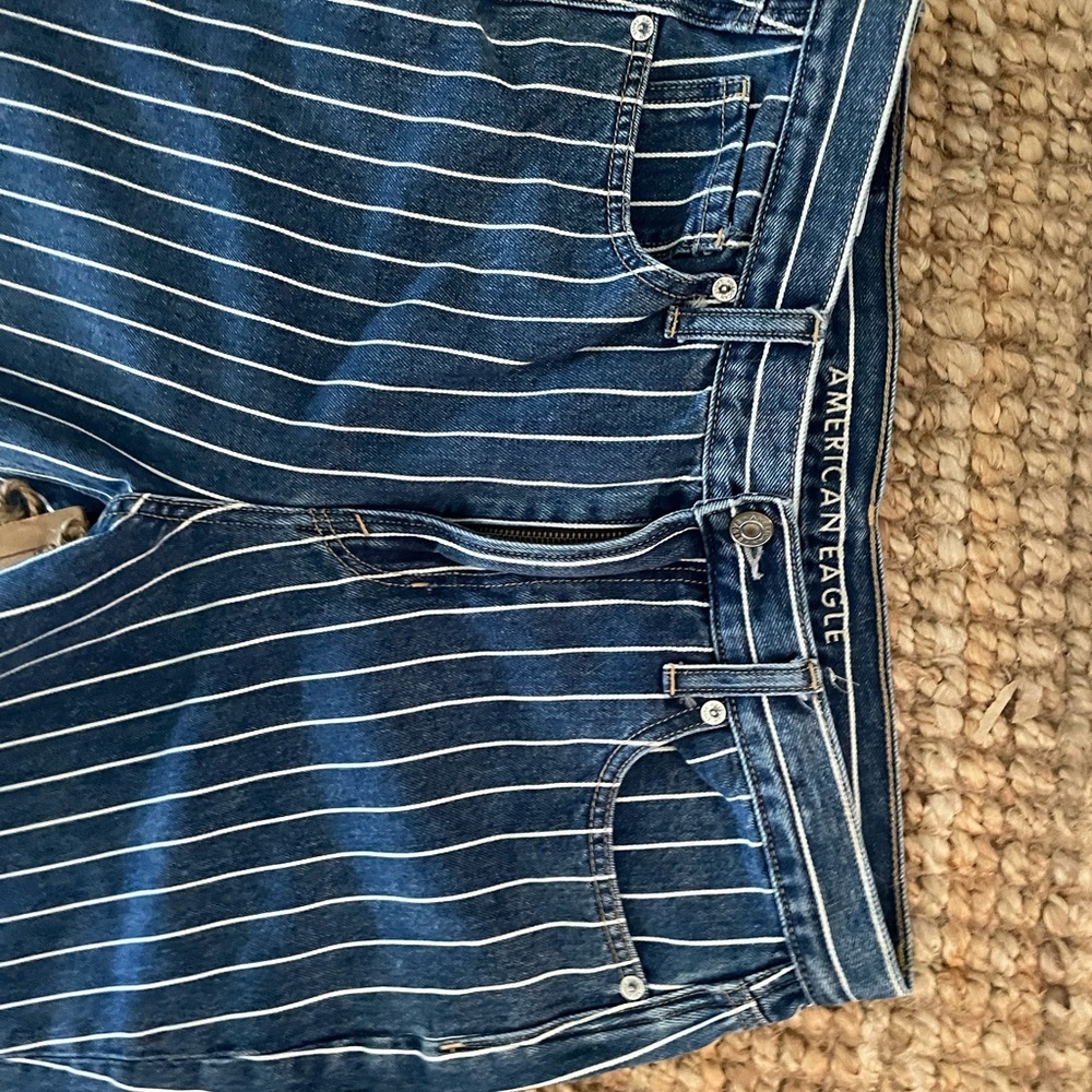 American Eagle Outfitters Vintage 90’s Y2k White Stripes Denim Size 8 Long - Picture 3 of 8